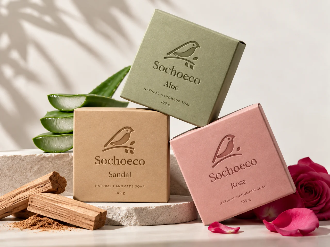 Earthy botanical soap packaging collection